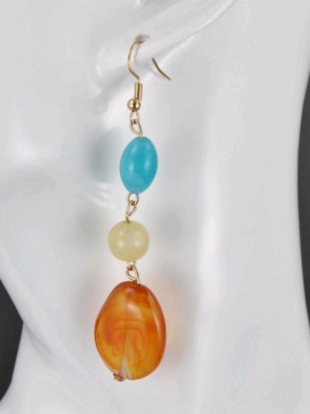 New York Knicks Colors Handcrafted Bead Drop Earrings - Gold Hooks Orange Blue